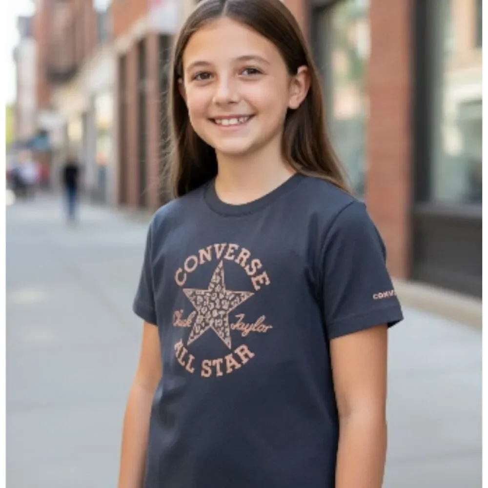 Converse Girls Navy Blue Short Sleeve T-Shirt w/PinkConverse Logo - Size M